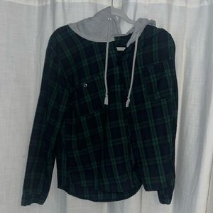 Green flannel with grey hood
